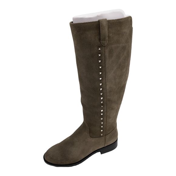 Marc Fisher Sage Green Secrit Suede Tall  Studded Wide Calf Low Heel Boots 5 - Picture 1 of 9